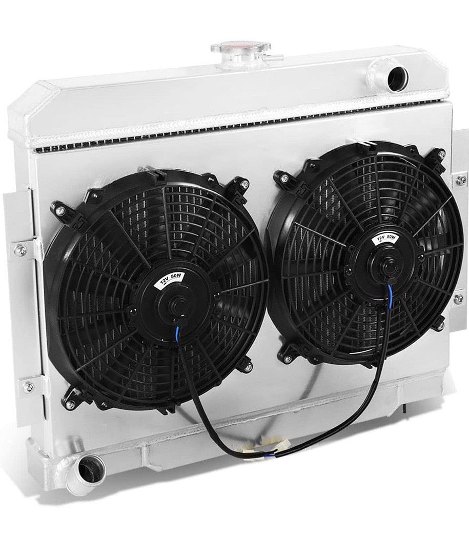74-75 JEEP CHEROKEE CJ6 76-86 CJ7 MT 3-ROWS FULL ALUMINUM RADIATOR+FAN SHROUD