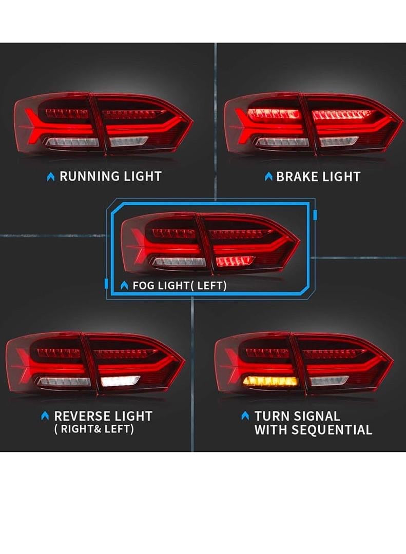 11-14 JETTA/ SAGITAR 12-15 VLAND LED TAIL LIGHTS FULL LED REAR LAMP ASSEMBLY W/LEFT FOG LIGHT W/SEQUENTIAL RED