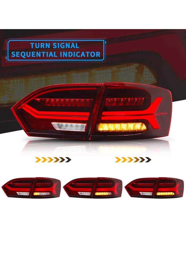 11-14 JETTA/ SAGITAR 12-15 VLAND LED TAIL LIGHTS FULL LED REAR LAMP ASSEMBLY W/LEFT FOG LIGHT W/SEQUENTIAL RED