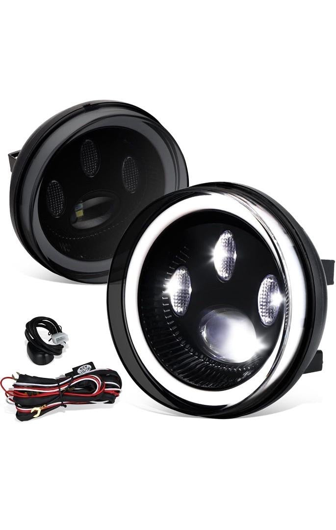 PAIR OF FULL LED FOG LIGHTS COMPATIBLE WITH 07-13 SIERRA 1500/2007-2014 SIERRA 2500 3500,CLEAR LENS,WITH SWITCH & WIRING HARNESS FL-ZTL-370-SM