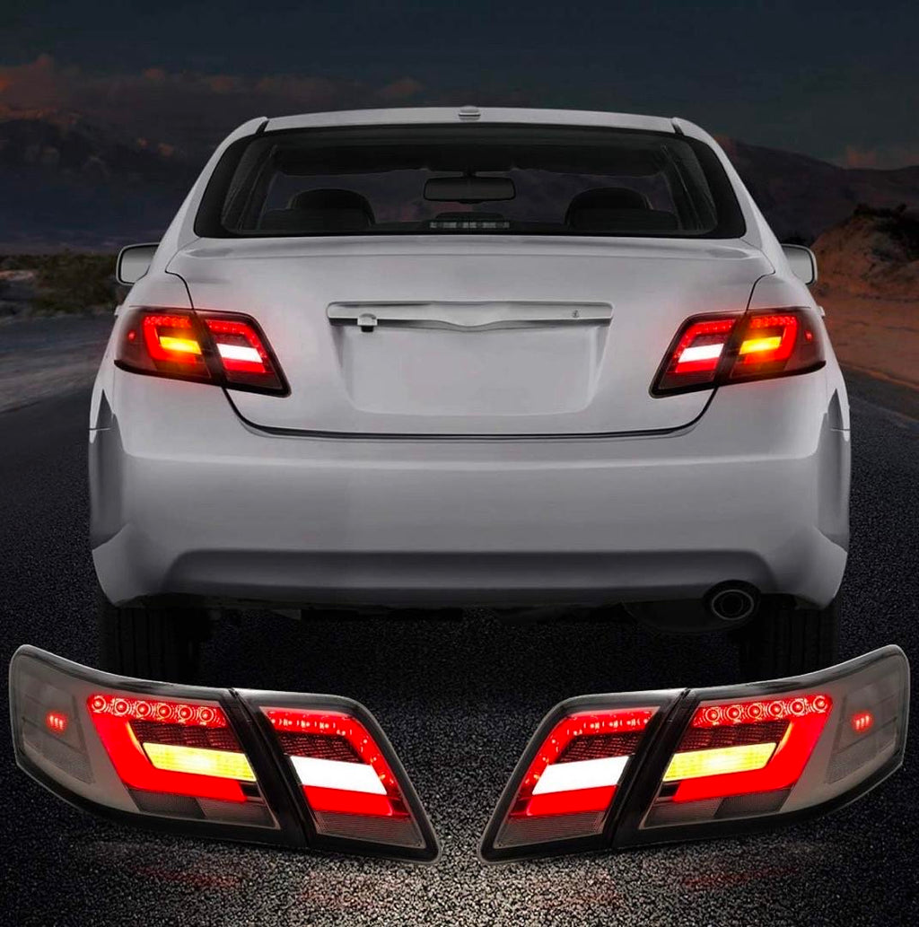 06-11 TOYOTA CAMRY SEDAN SMOKED LED TAILLIGHTS DOES NOT FIT HYBRID MODELS & CAMRY LE & SE & FACTORY LED LAMP