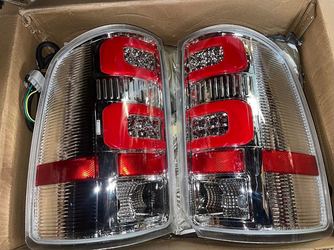 AS IS 07-13 GMC SIERRA LED RED CHROME HOUSING CLEAR TAILLIGHTS