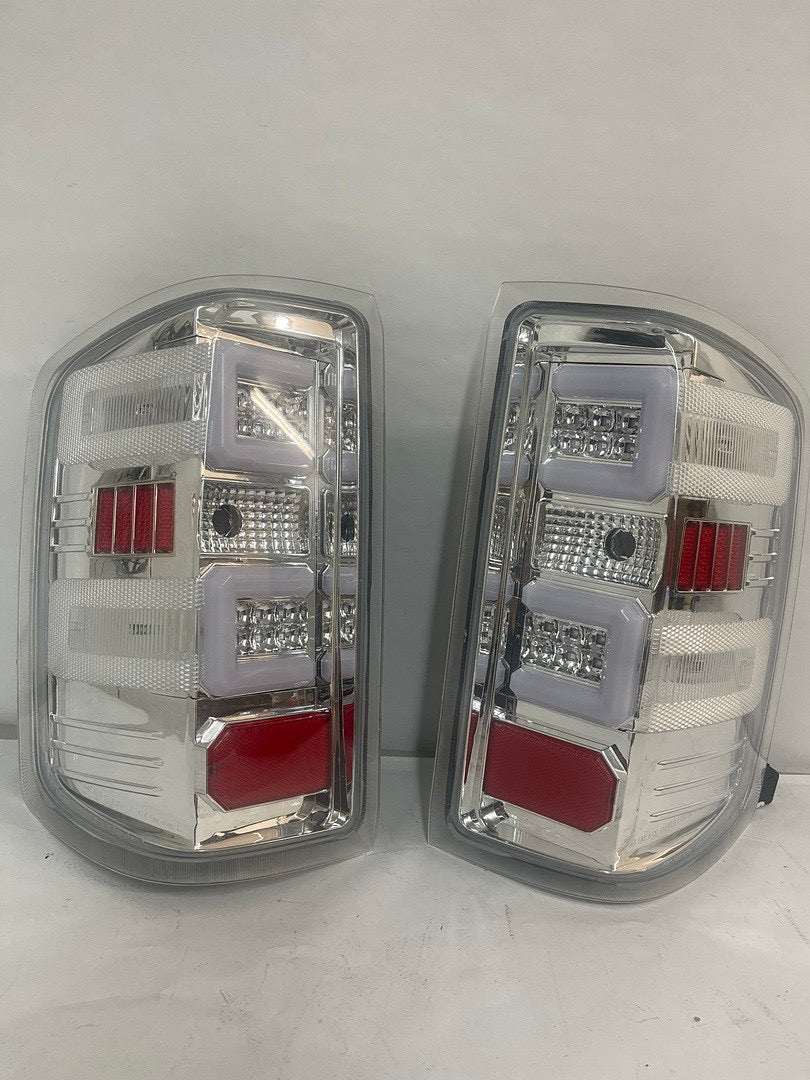 14-17 CHEVY SILVERADO 3D LED CHROME CLEAR TAILLIGHTS
