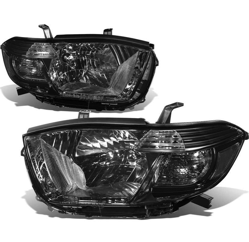 08-10 TOYOTA HIGHLANDER SMOKED LENS CHROME HOUSING CLEAR REFLECTOR HEADLIGHTS