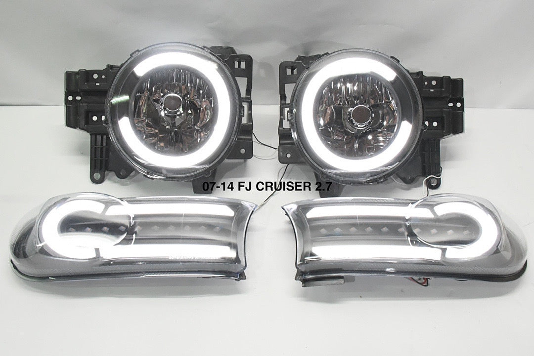 PAIR LED DRL 07-14 FJ CRUISER BLACK HOUSING WITH CLEAR HEADLIGHTS