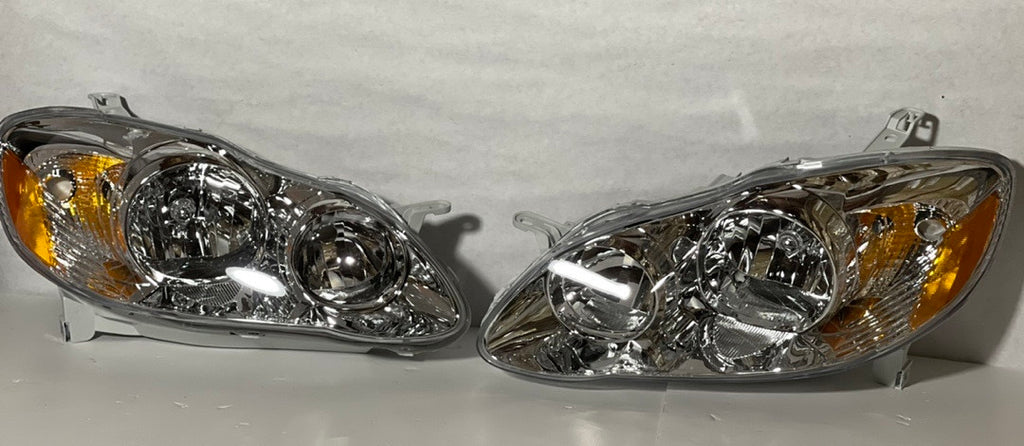 CHROME HOUSING AMBER CORNER HEADLIGHTS REPLACEMENT FOR 03-08 COROLLA