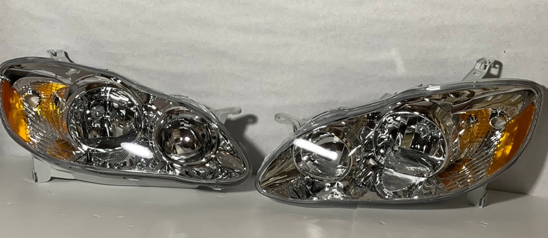 CHROME HOUSING AMBER CORNER HEADLIGHTS REPLACEMENT FOR 03-08 COROLLA