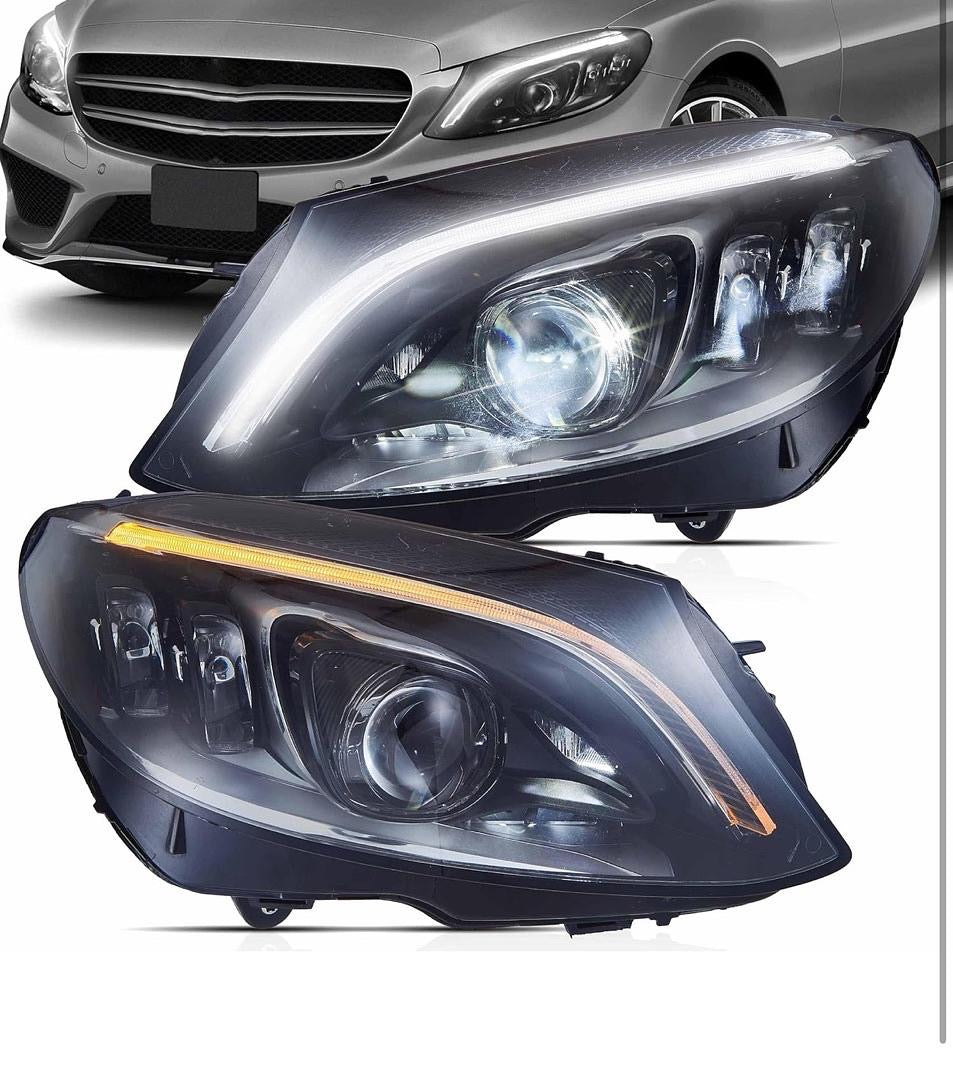 15-20 MERCEDES BENZ C CLASS HEADLIGHTS LED BLUE DYNAMIC ANIMATION DRL TURN SIGNAL DOES NOT FIT 15-18 FACTORY HALOGEN AND 19-20 HIGH MATRIX LAMPS