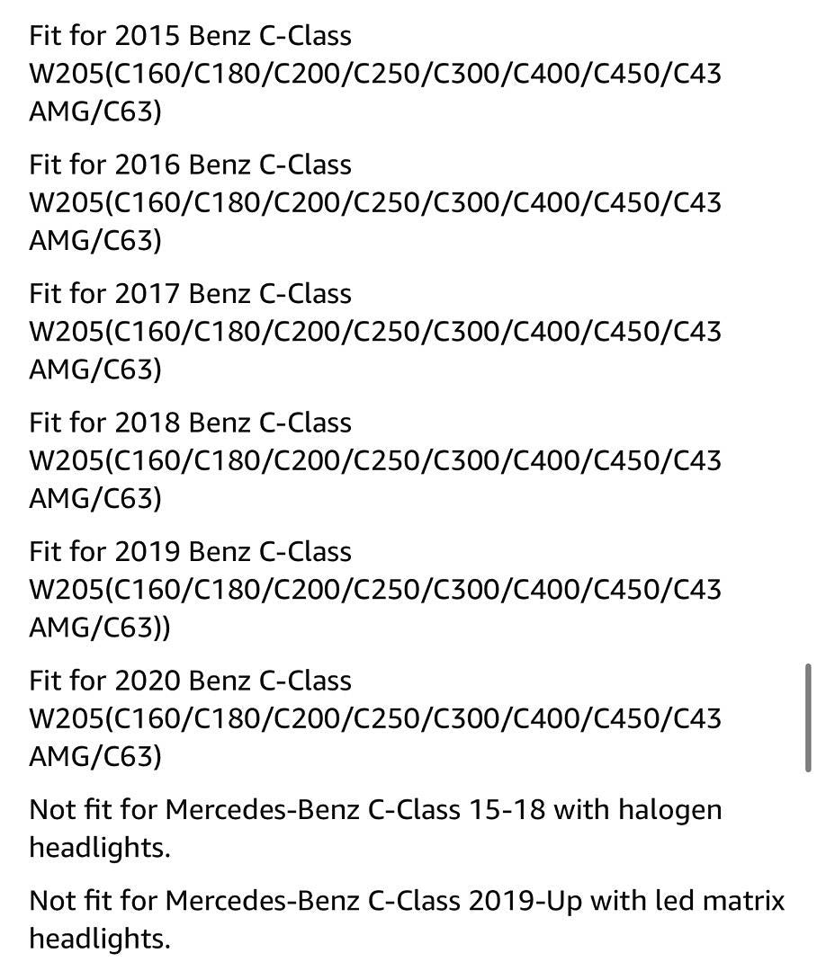 15-20 MERCEDES BENZ C CLASS HEADLIGHTS LED BLUE DYNAMIC ANIMATION DRL TURN SIGNAL DOES NOT FIT 15-18 FACTORY HALOGEN AND 19-20 HIGH MATRIX LAMPS