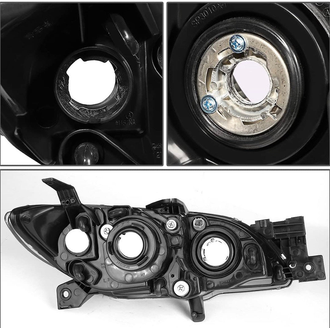 04-09 MAZDA 3 4DR BLACK HOUSING AND CLEAR PROJECTOR HEADLIGHTS