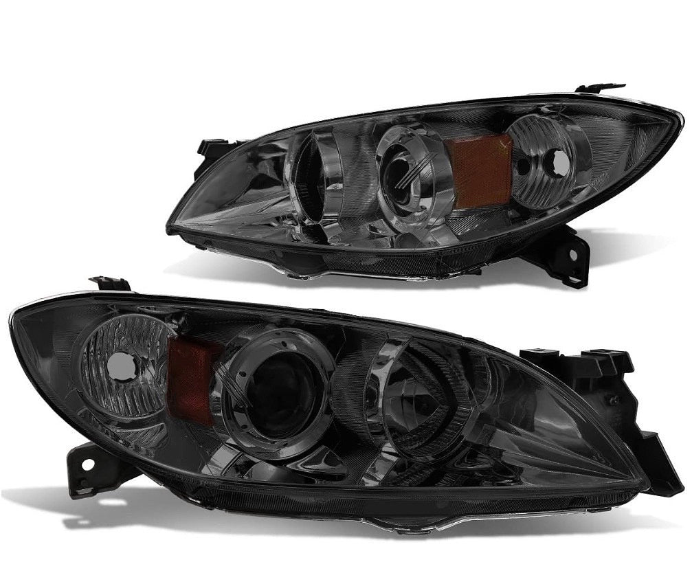 04-09 MAZDA 3 4DR CLEAR HOUSING AND SMOKED AMBER PROJECTOR HEADLIGHTS