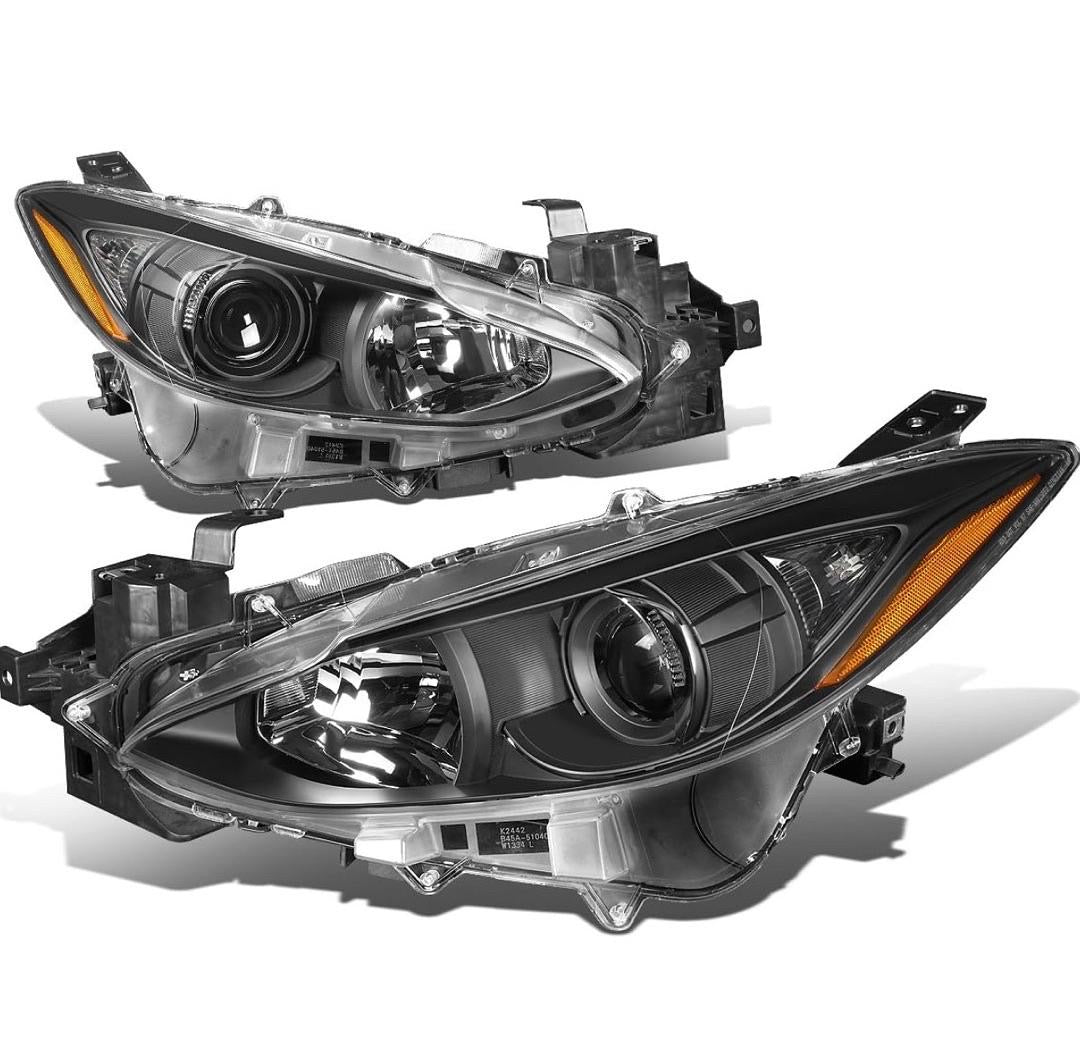 FOR 2014 TO 2017 MAZDA 3 PAIR OE STYLE PROJECTOR HEADLIGHT BLACK HOUSING AMBER CORNER HEADLAMPS 14 15 16 LEFT + RIGHT