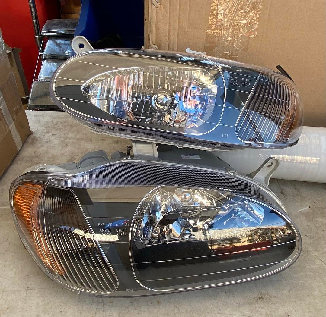 Open Box 98-01 KIA SEPHIA BLACK AMBER HEADLIGHTS