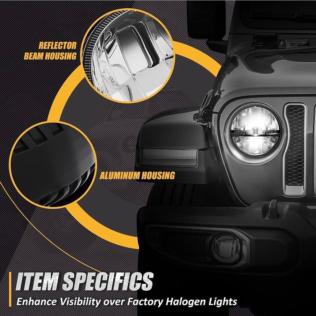 97-17 JEEP WRANGLER JK TJ LJ CJ 18 WRANGLER JK WITH ADAPTER HARNESS (LEFT & RIGHT) DOT APPROVED 7 INCHES LED HEADLIGHT HIGH LOW BEAM COMPATIBLE WITH