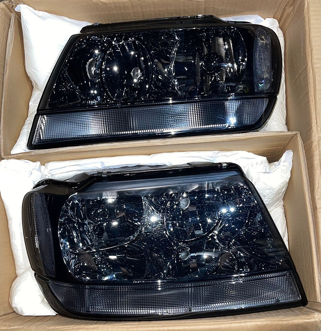 99-04 JEEP GRAND CHEROKEE SMOKED LENS CLEAR CORNER HEADLIGHTS