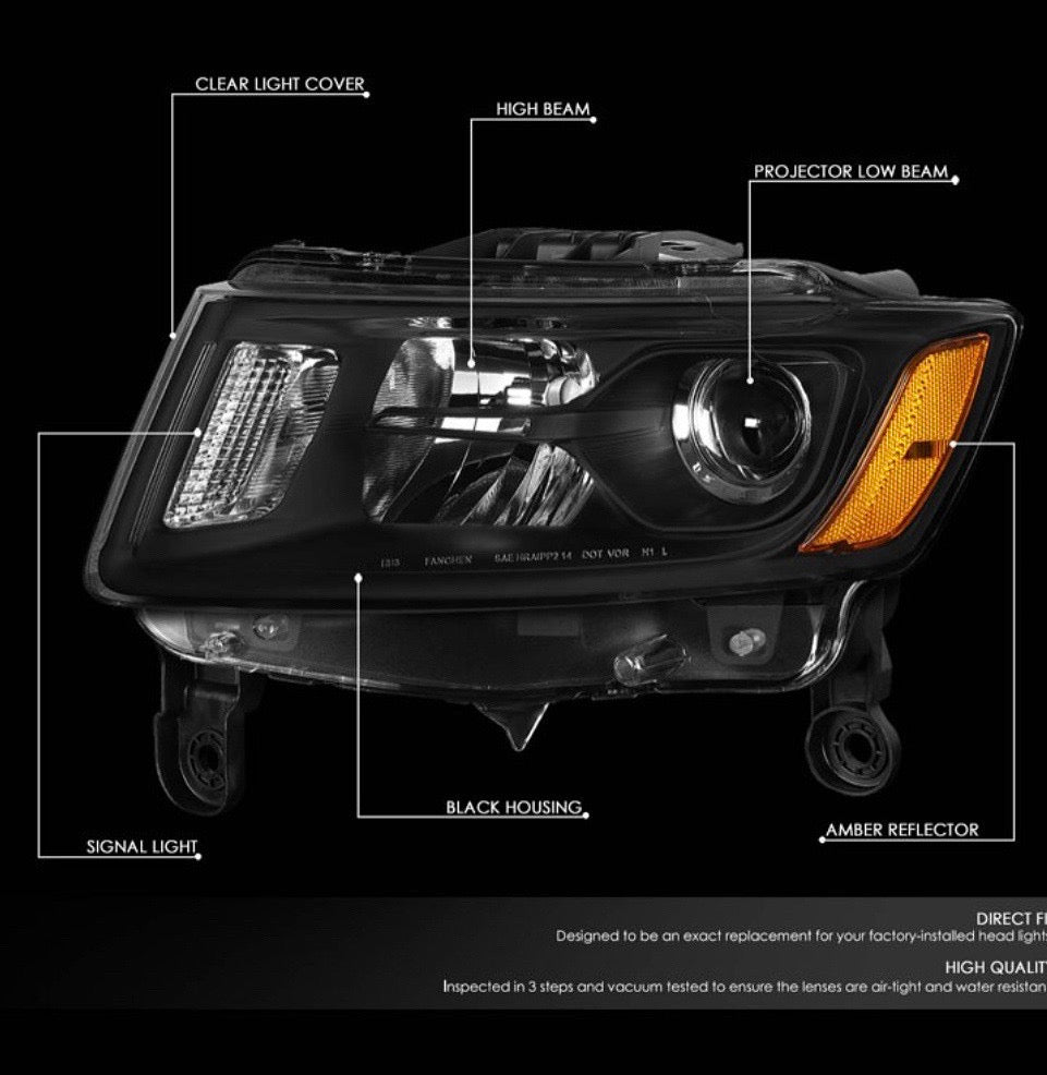 OB 14-16 GRAND CHEROKEE BLACK HOUSING amber PROJECTOR HEADLIGHTS