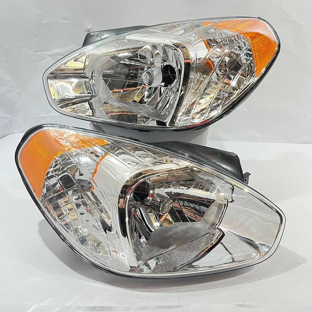 CHROME AMBER HEADLIGHTS REPLACEMENT 07-11 HYUNDAI ACCENT
