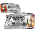 00-02 HYUNDIA ACCENT PAIR OF HEADLIGHTS CHROME HOUSING AMBER REFLECTOR