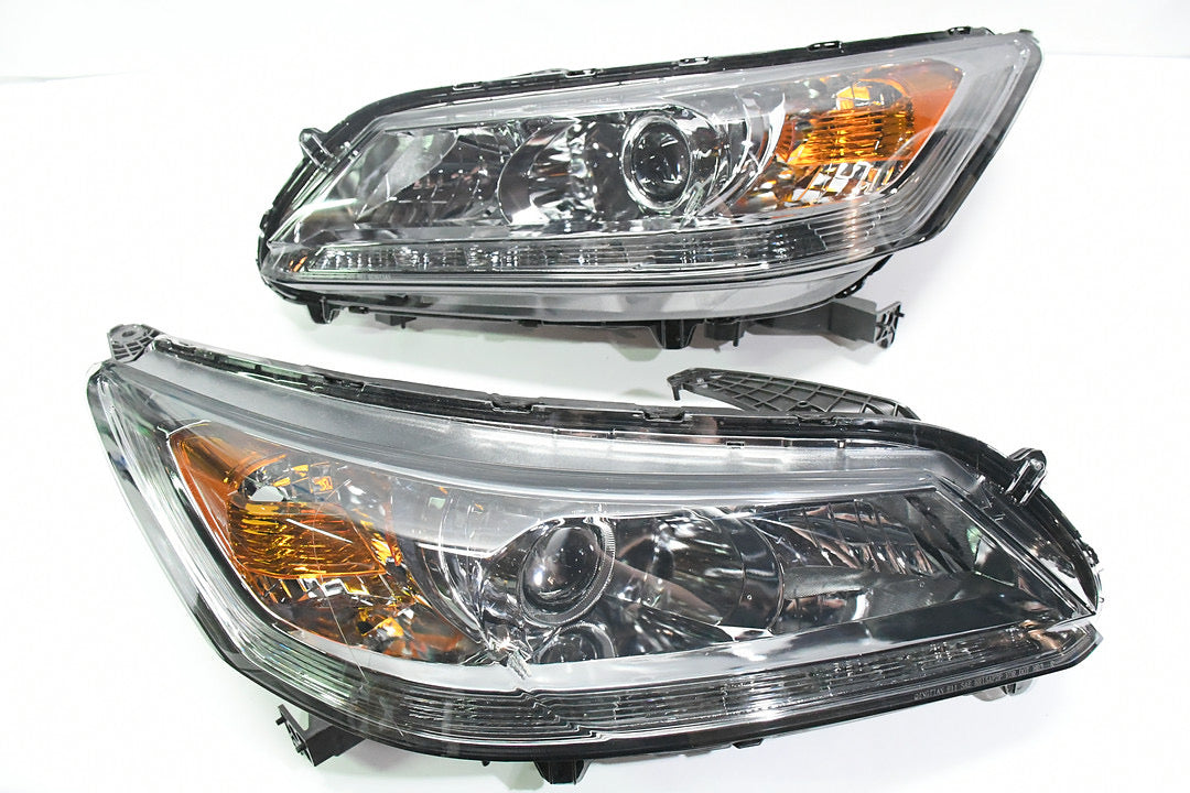 13-15 HONDA ACCORD 4DR PAIR OF AMBER CHROME AMCH HEADLIGHTS