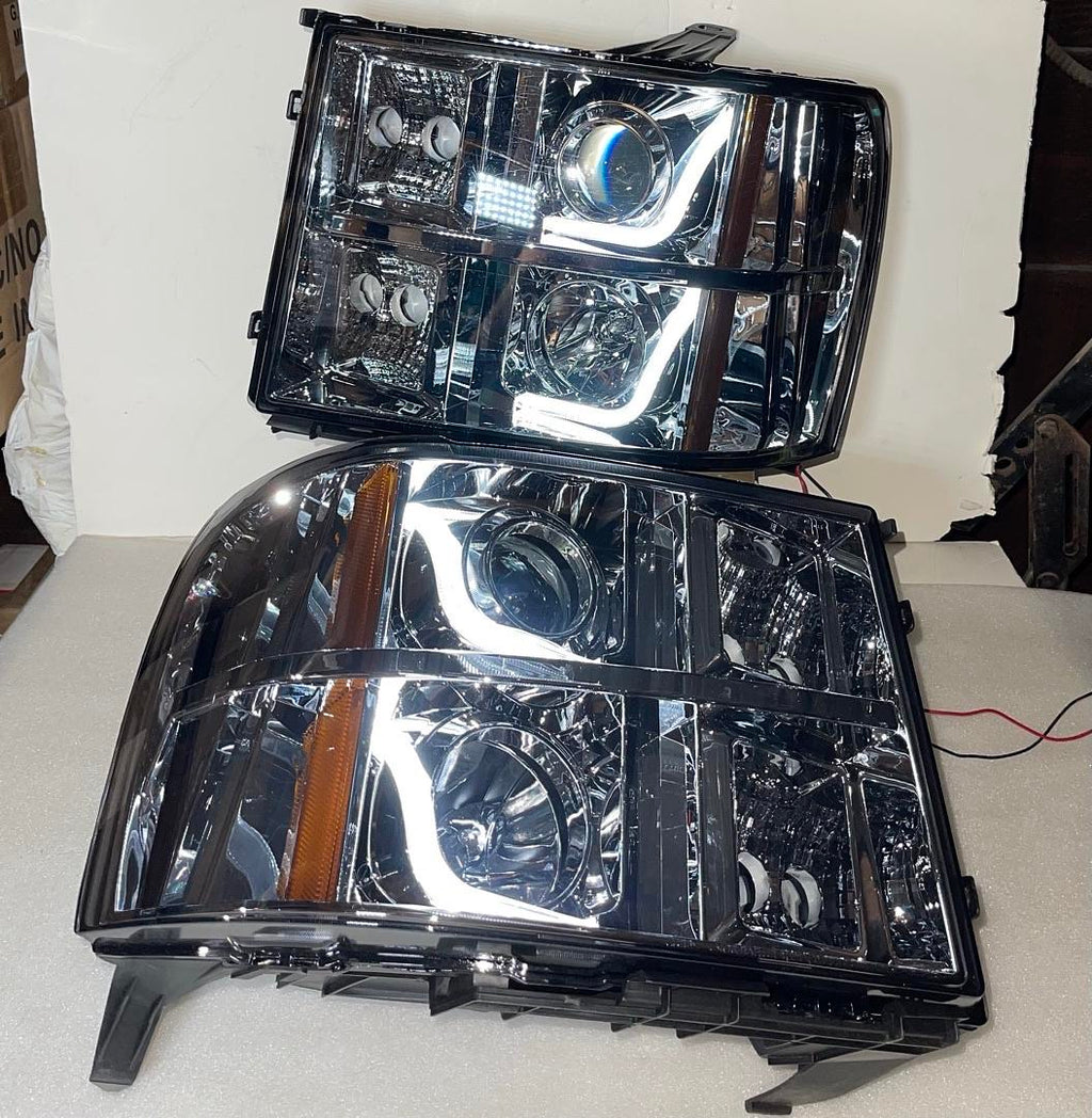 07-14 GMC SIERRA 1500 2500 3500 u halo smoked amber headlights