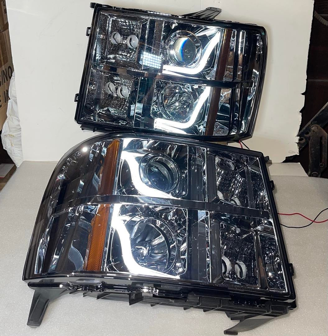 07-14 GMC SIERRA 1500 2500 3500 u halo smoked amber headlights