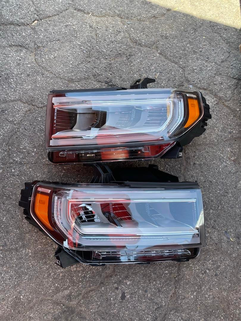 20-22 GMC ACADIA SL SLE SLT DENALI FULL LED HEADLIGHT W/O INTELLIGENT HIGH BEAMS CHROME AMBER
