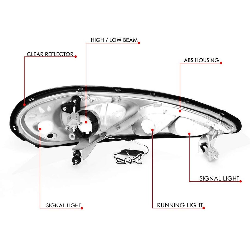 99-05 PONTIAC GRAND AM CHROME HOUSING CLEAR REFLECTOR LED HEADLIGHT