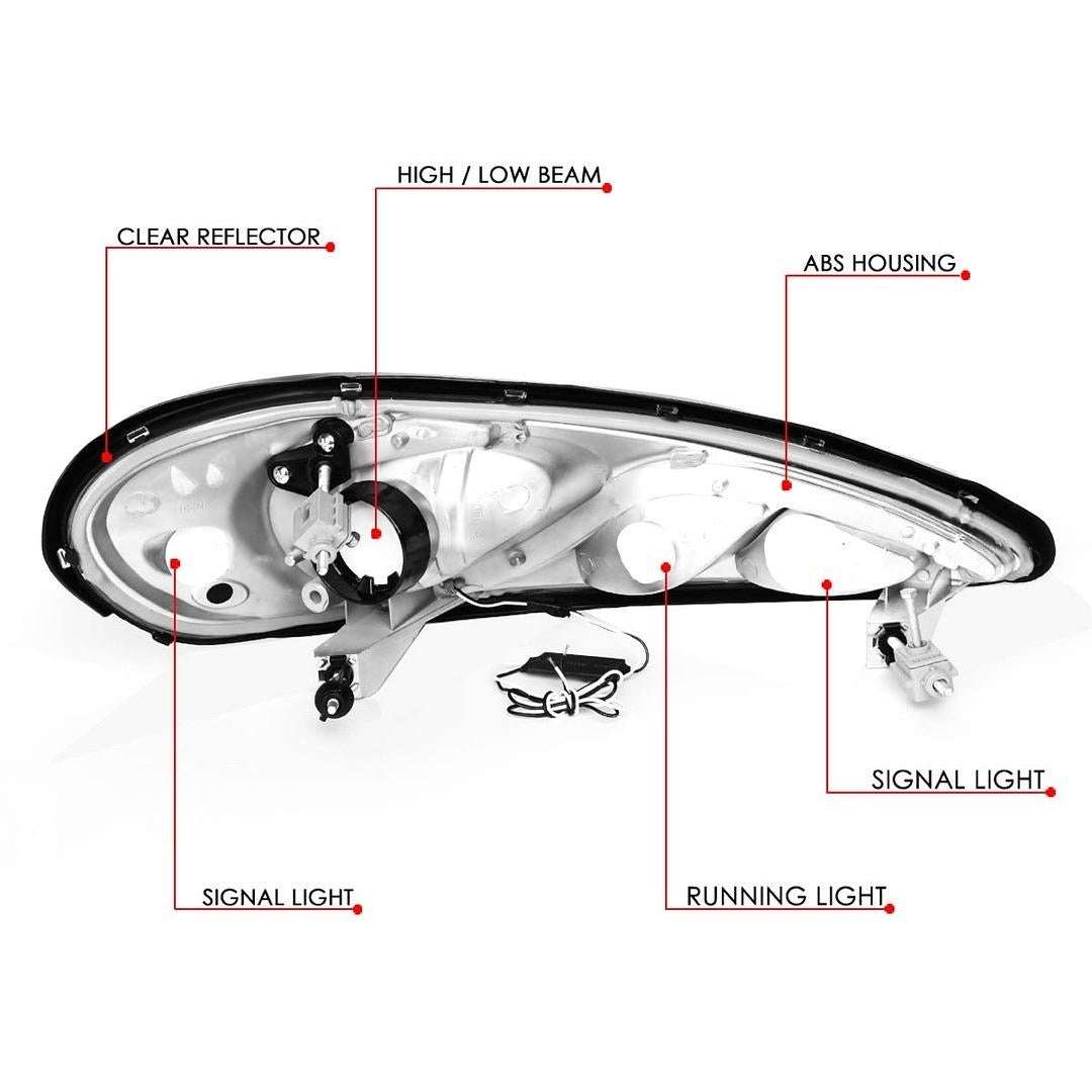 99-05 PONTIAC GRAND AM CHROME HOUSING CLEAR REFLECTOR LED HEADLIGHT