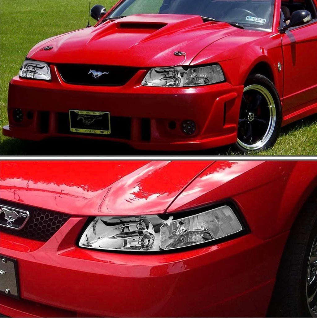 FORD MUSTANG CHROME HEADLIGHTS FOR 1999 TO 2004