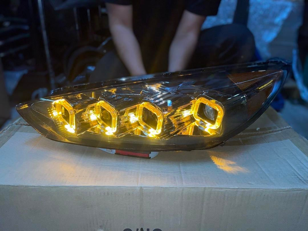 15-18 FORD FOCUS SMOKED AMBER T8 SQUARE LED SEQUENTIAL PROJECTOR HEADLIGHT CORNER LAMPS