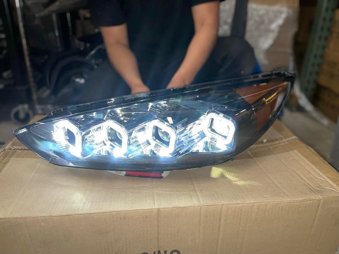 15-18 FORD FOCUS SMOKED AMBER T8 SQUARE LED SEQUENTIAL PROJECTOR HEADLIGHT CORNER LAMPS