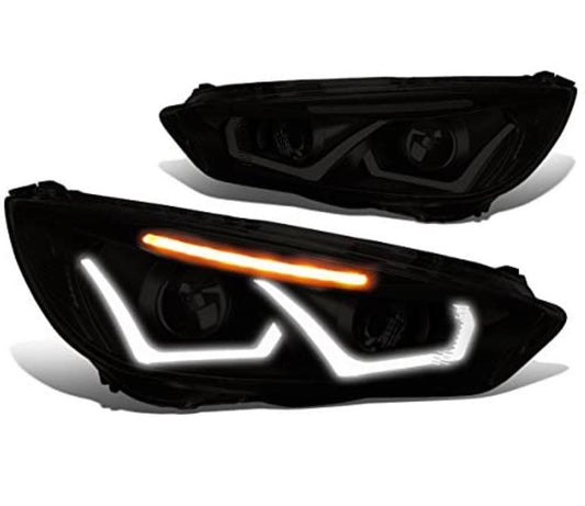 Open box REFURBISHED SMOKE LENS PROJECTOR HEADLIGHTS WITH DUAL U-HALO DRL REPLACEMENT FOR 15-18 FOCUS