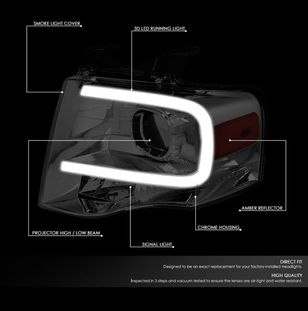 07-14 FORD EXPEDITION LED PROJECTOR SMOKED AMBER HEADLIGHTS