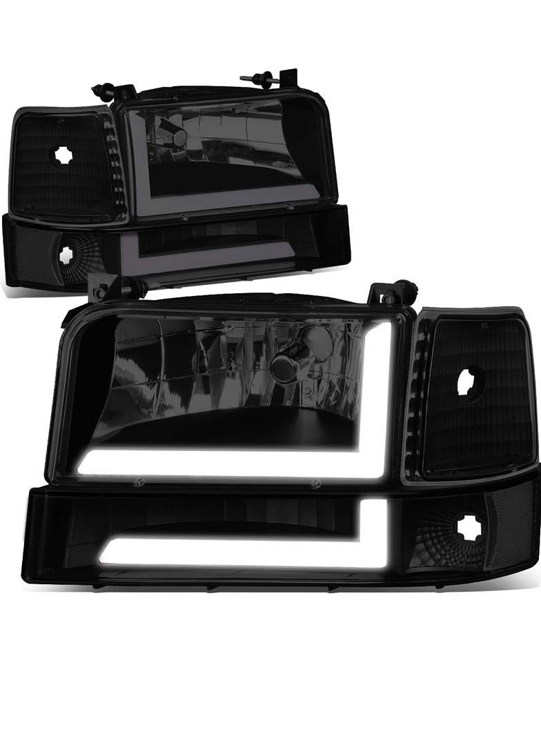 HL-LB-F15092-6P-BK-SM SMOKE LENS HEADLIGHTS COMPATIBLE WITH 92-96 BRONCO F150 F250 F350