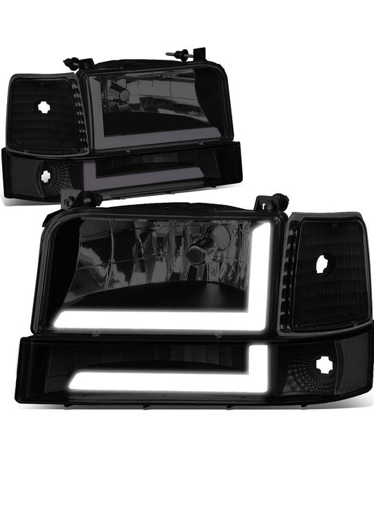 HL-LB-F15092-6P-BK-SM SMOKE LENS HEADLIGHTS COMPATIBLE WITH 92-96 BRONCO F150 F250 F350