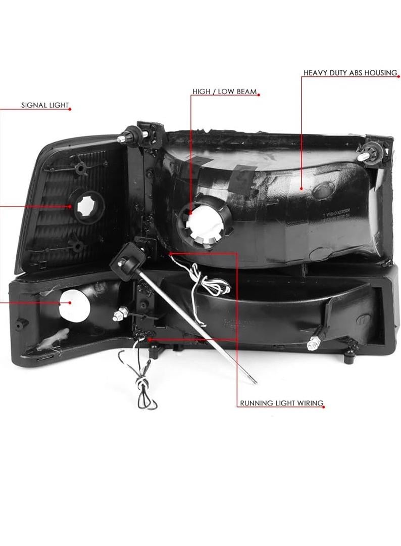 HL-LB-F15092-6P-BK-SM SMOKE LENS HEADLIGHTS COMPATIBLE WITH 92-96 BRONCO F150 F250 F350