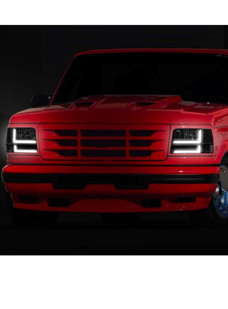 HL-LB-F15092-6P-BK-SM SMOKE LENS HEADLIGHTS COMPATIBLE WITH 92-96 BRONCO F150 F250 F350
