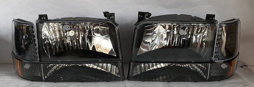 92-96 FORD F-150 / F-250 / F-350 6pc black amber headlights
