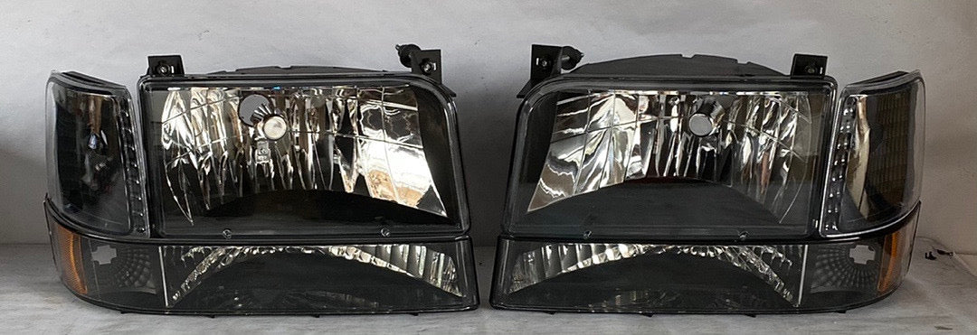 92-96 FORD F-150 / F-250 / F-350 6pc black amber headlights