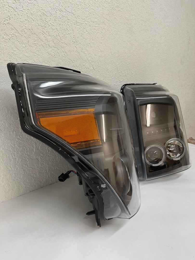 OPEN BOX 11-16 FORD F-250 / F-350 / F-450 / F-550 SUPER DUTY BLACK HOUSING HEADLIGHTS W/ DUAL LED HALO RINGS & PROJECTOR LIGHTING