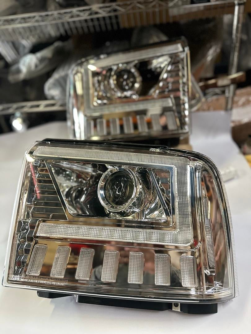 05-07 FORD F-250 F-350 LED CHROME CLEAR PLUG AND PLAY HEADLIGHTS SEQUENTIAL