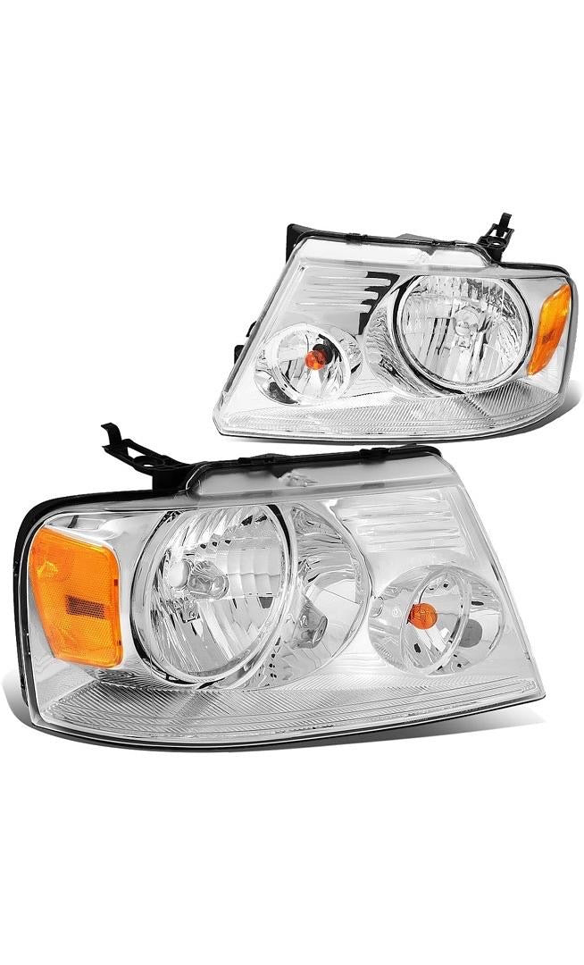 Open Box 04-08 FORD F150 / 06-08 LINCOLN MARK LT OEM STYLE HEADLIGHTS CHROME HOUSING AMBER CORNERS