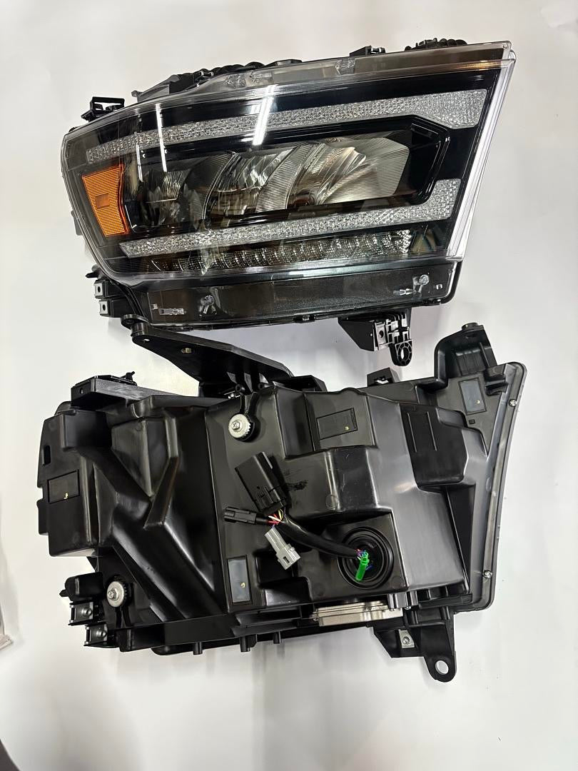 19-24 DODGE RAM 1500 TRADESMAN HFE, BIGHORN, LARAMIE, REBEL, LONE STAR W/SEQUENTIAL W/REFLECTIVE BOWL BLACK AMBER HEADLIGHTS