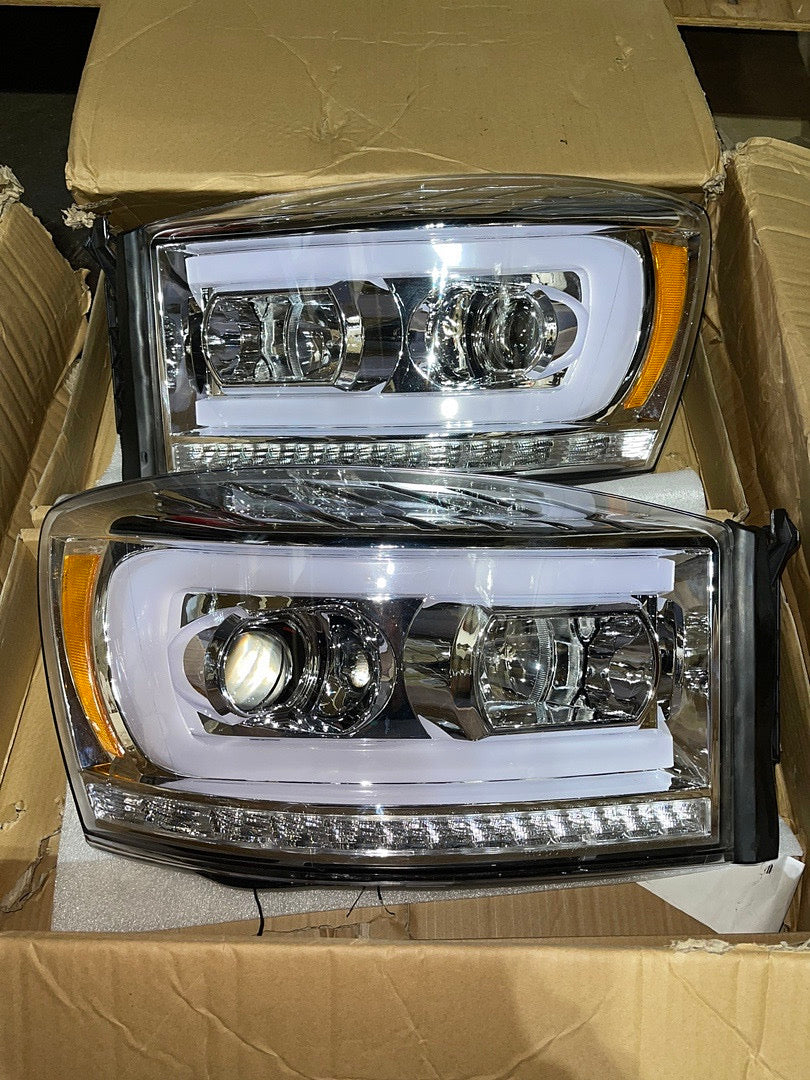 06-08 DODGE RAM LED DRL SEQUENTIAL CHROME AMBER HEADLIGHTS