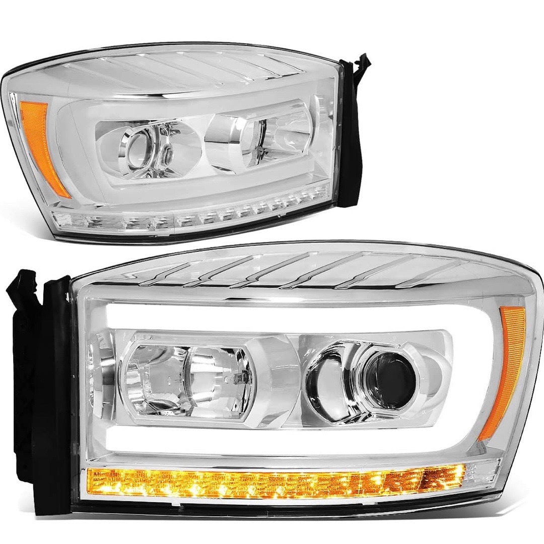 06-08 DODGE RAM LED DRL SEQUENTIAL CHROME AMBER HEADLIGHTS