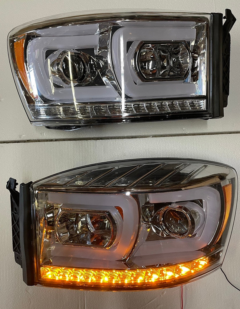 REFURBISHED 06-08 DODGE RAM 1500 06-09 DODGE RAM CHROME HOUSING LED/ PROJECTOR SEQUENTIAL TURN SIGNAL