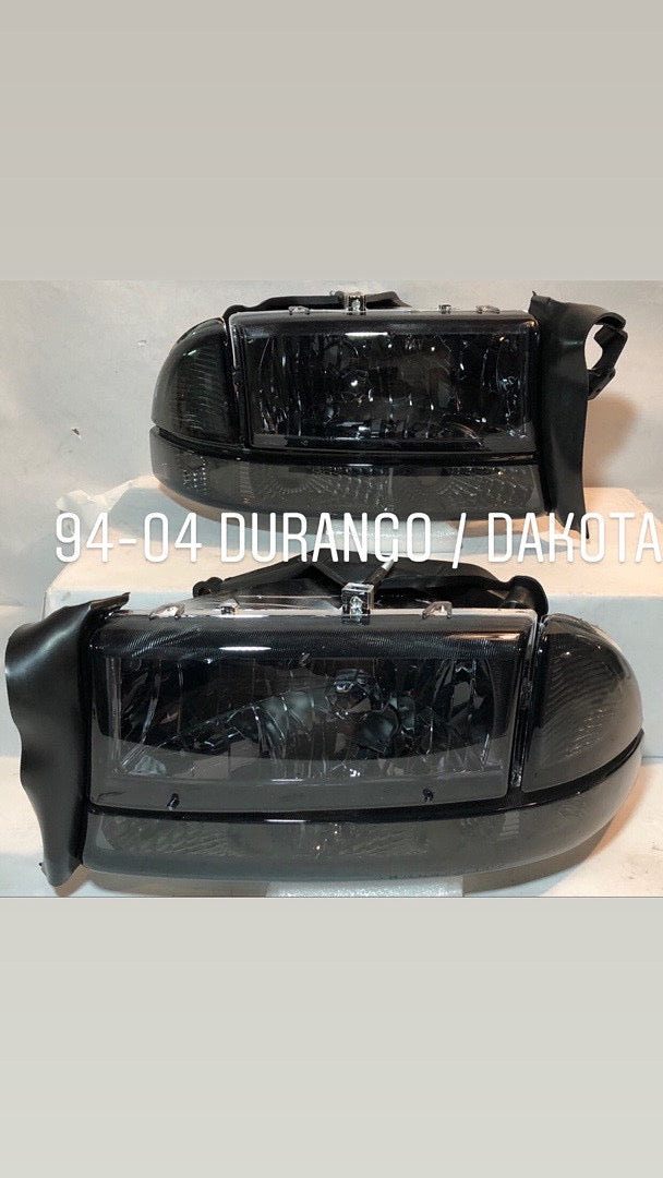 98-04 DODGE DURANGO / DAKOTA SMOKED LENS CLEAR CORNER HEADLIGHTS