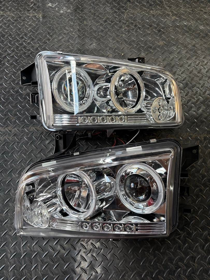2006-2010 DODGE CHARGER CHROME CLEAR LED HALO PROJECTOR HEADLIGHTS