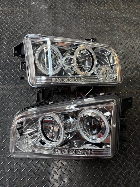2006-2010 DODGE CHARGER CHROME CLEAR LED HALO PROJECTOR HEADLIGHTS