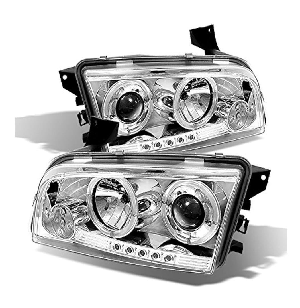 2006-2010 DODGE CHARGER CHROME CLEAR LED HALO PROJECTOR HEADLIGHTS